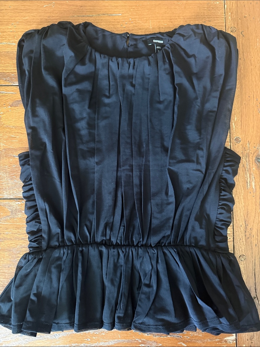 Express Black Satin Pleated Peplum Blouse